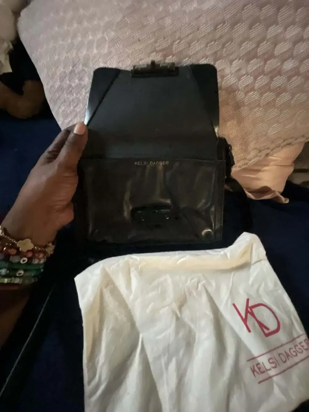 Kelsi Dagger Black Leather Crossbody Shoulder Bag With Dust Bag